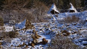 Early Snow and Bark Tepees